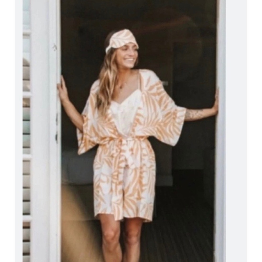 Maison Du Soir Tropical Palm Print Beach Cover-Up Robe and Eye Mask Set XL/2XL